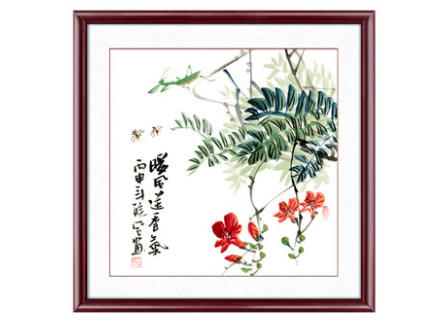 中国风字画植物花鸟  中式花鸟斗方装饰画