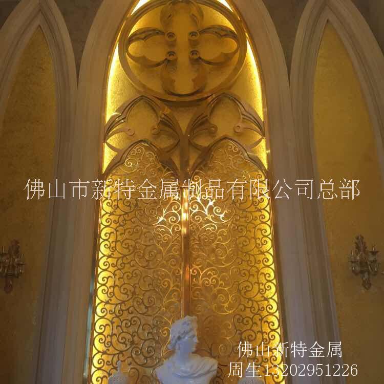 宜昌简约客厅装饰24K金铜铝雕花隔断屏风创意图片
