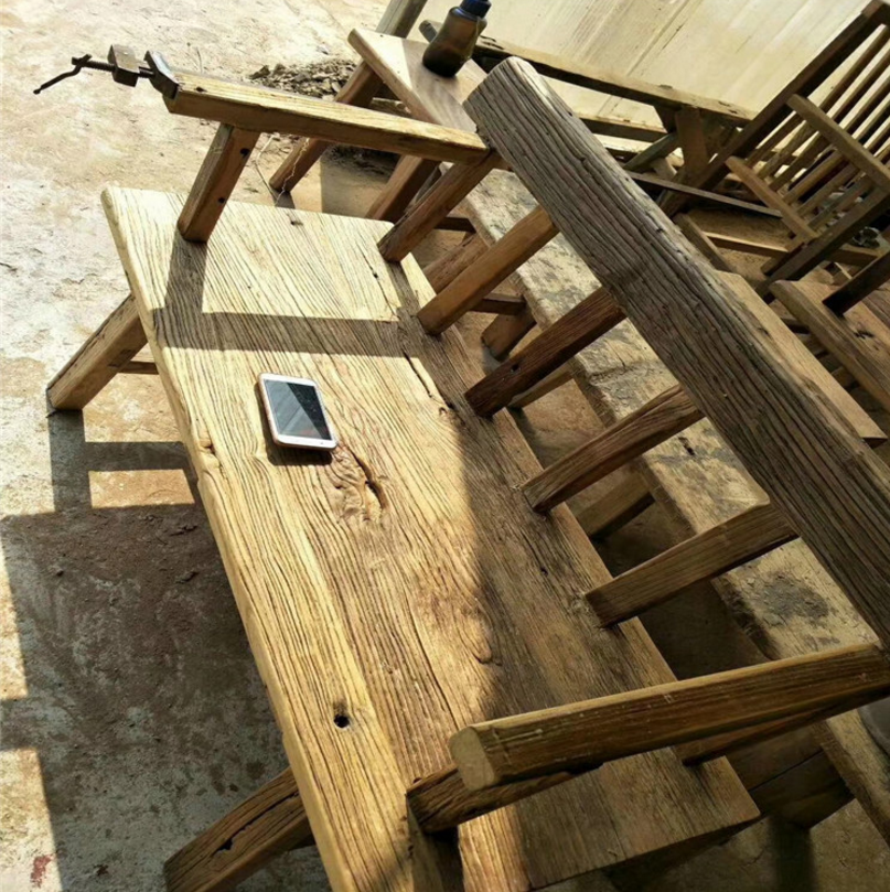 老榆木门板定制国学桌椅风化纹理博物架老木匠工艺制作