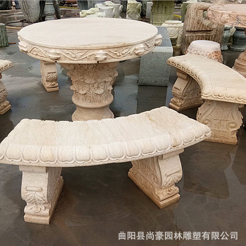 供应大理石圆桌 各种雕刻工艺品石桌子凳子 园林户外石材装饰摆件图片
