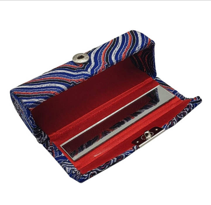 厂家直销中式古典棉麻金粉花布刺绣金属口红盒优质单支绸缎口红盒图片