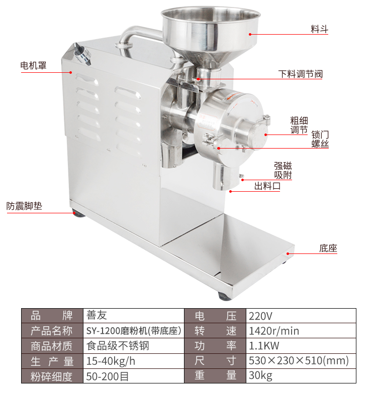 善友家用商用打粉机磨粉机五谷杂粮咖啡研磨机手提式不锈钢研磨机 咖啡磨粉机