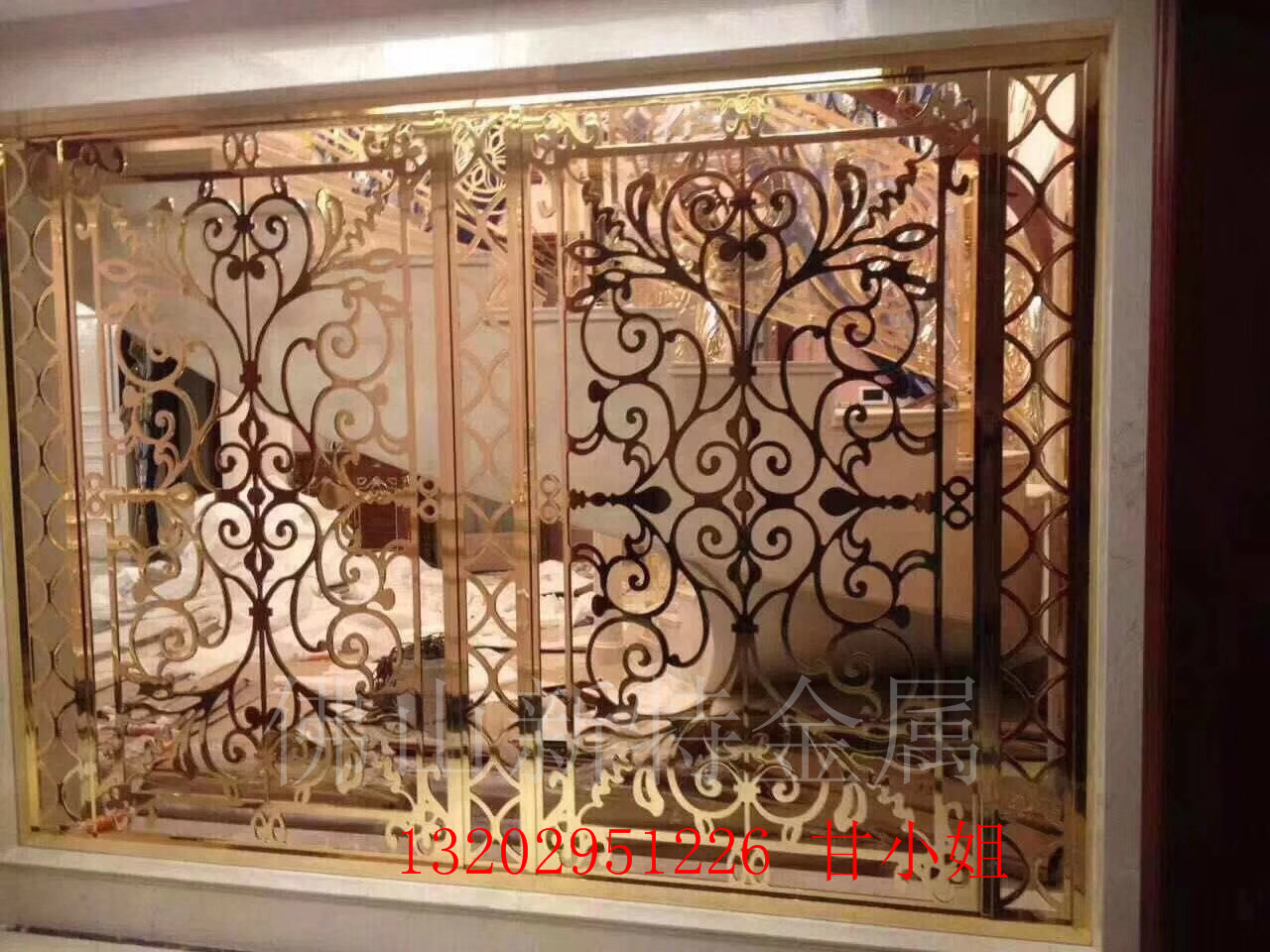杭州酒店大厅铝艺屏风古铜色镂空隔断订做