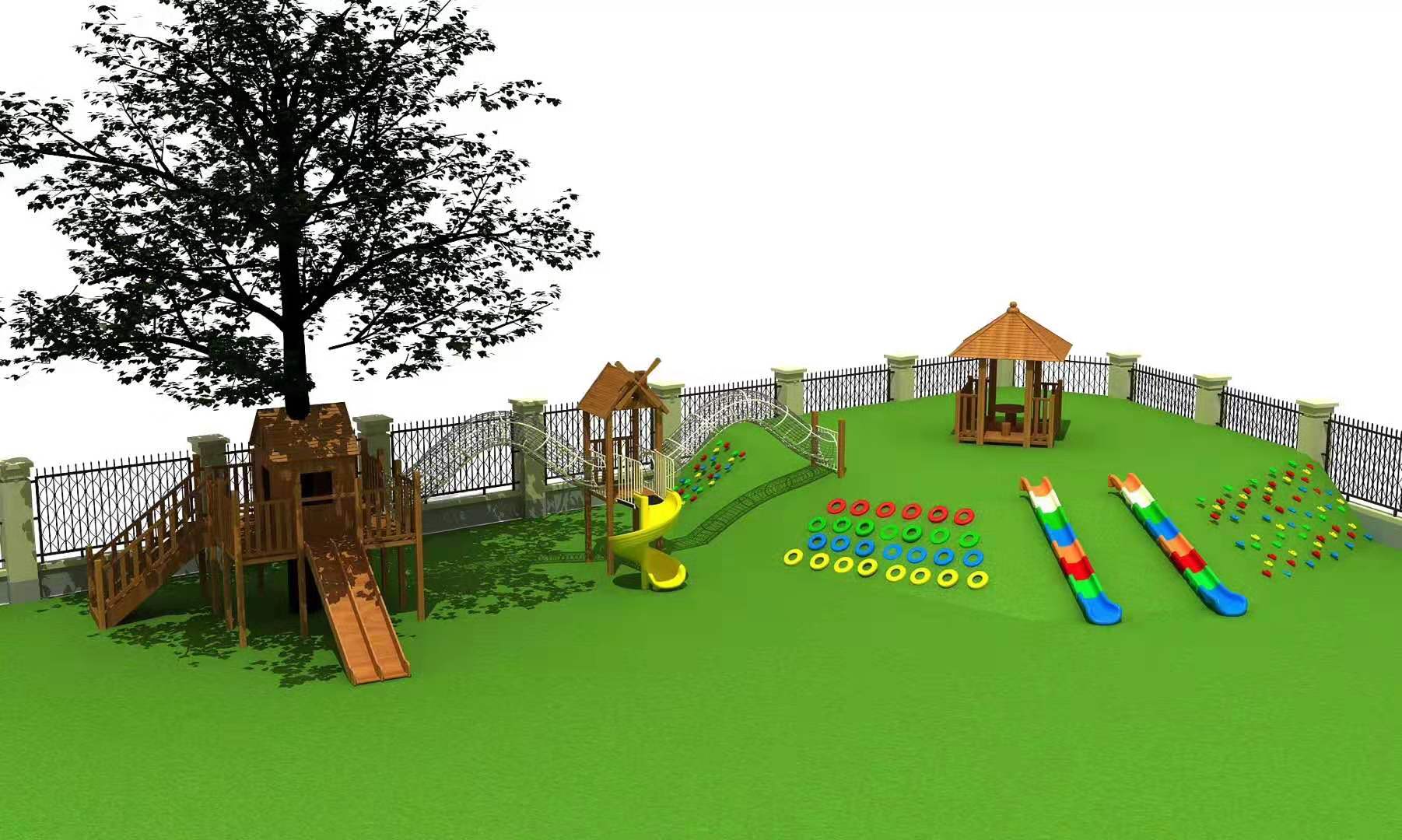 进口木质碳化积木 大型户外幼儿园木制滑梯 攀爬架组合定制