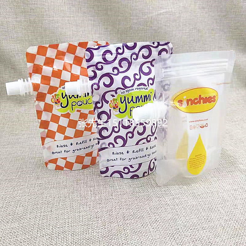 定做食品级密封果汁泥吸嘴自立袋 彩色280ml蜂蜜饮品拉链股条袋