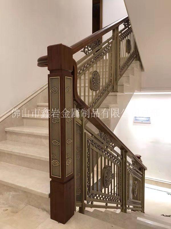 新中式铜楼梯护栏金属拉丝扶手简约现代装饰钢化玻璃铜护栏定制