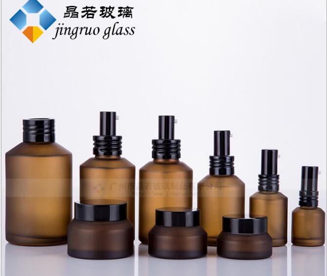 现货化妆品玻璃瓶子50ml 套装精油瓶 斜肩瓶可定制工艺喷涂丝印图片