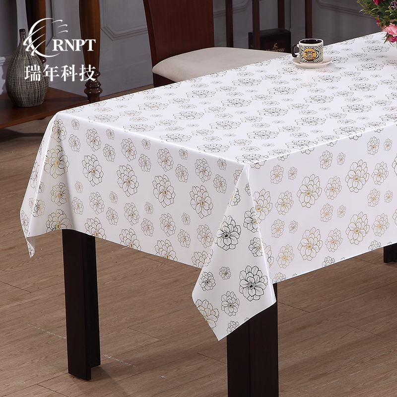 RNPT瑞年 厂家直销烫金台布塑料印花餐桌布长方形茶几布PVC防水桌布