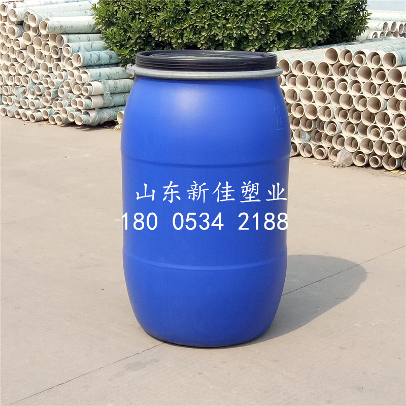 山东新佳塑业 200升法兰桶200升抱箍桶200升塑料桶200升化工桶200升铁箍桶图片
