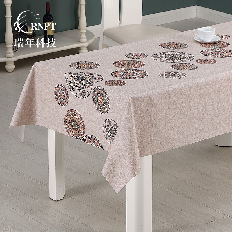 RNPT瑞年 厂家直销防水棉麻台布印花餐桌布客厅茶几布PVC塑料桌布