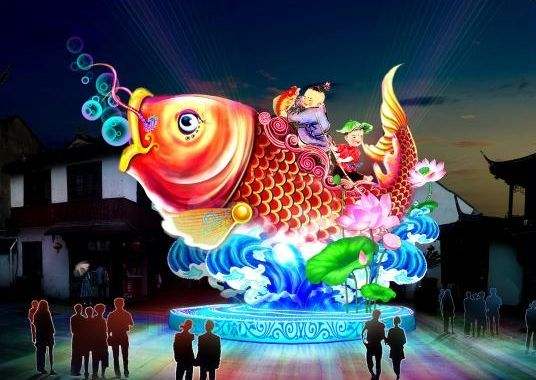 山东菏泽动物门楼鱼造型彩灯制作厂家订做价格、创意美人鱼彩灯