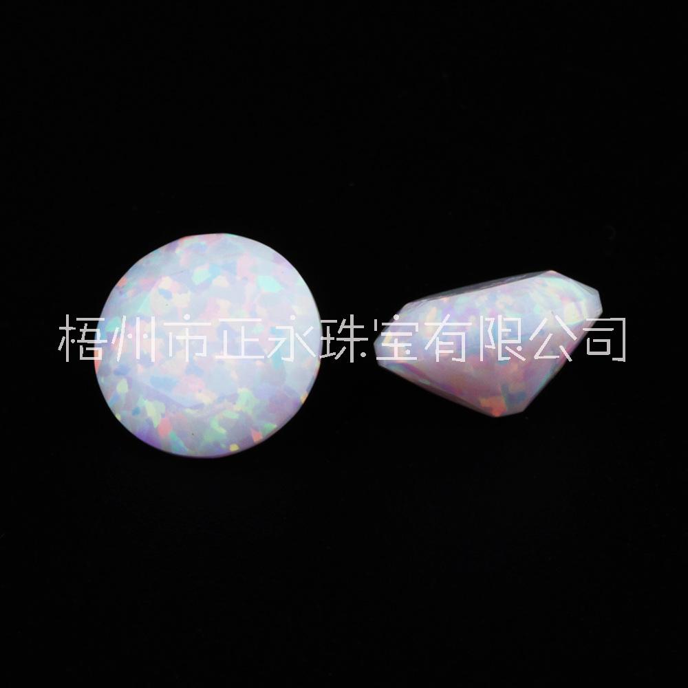 梧州宝石厂家仿天然欧泊/澳宝 圆形钻石切割合成澳宝裸石 opal欧泊石刻面配石