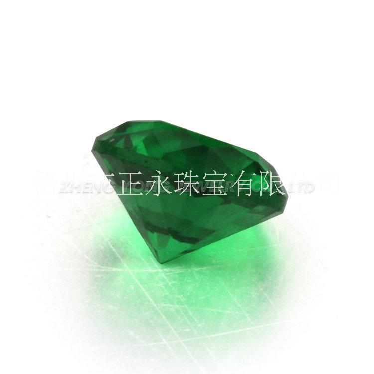 梧州宝石18mm圆形绿色玻璃裸石批发 尖底合成绿宝石首饰戒面配石