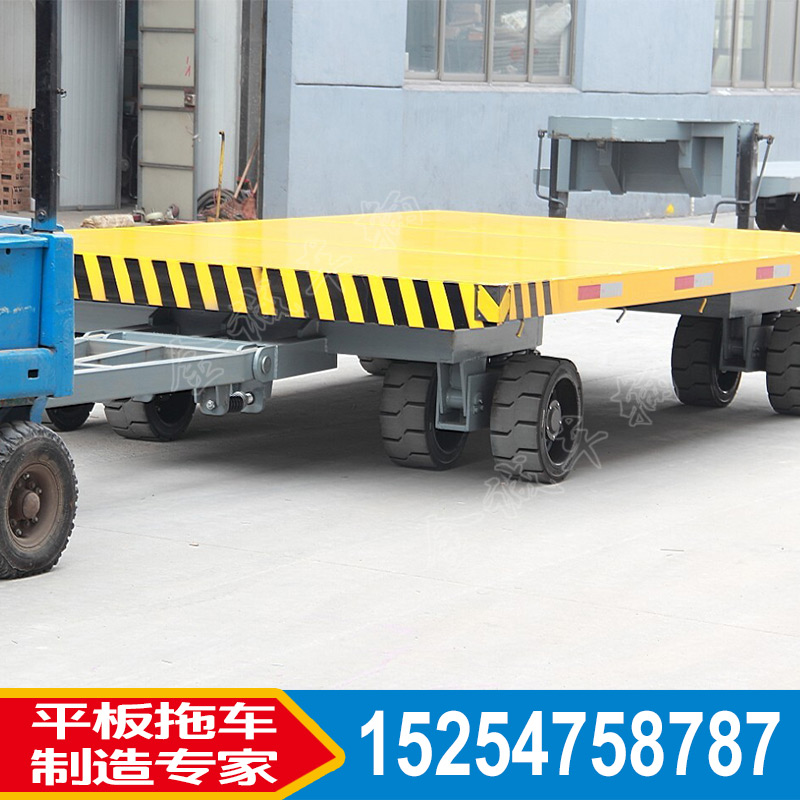 厂区货物搬运用的20吨实心轮平板拖车配合叉车牵引灵活方便厂家定制