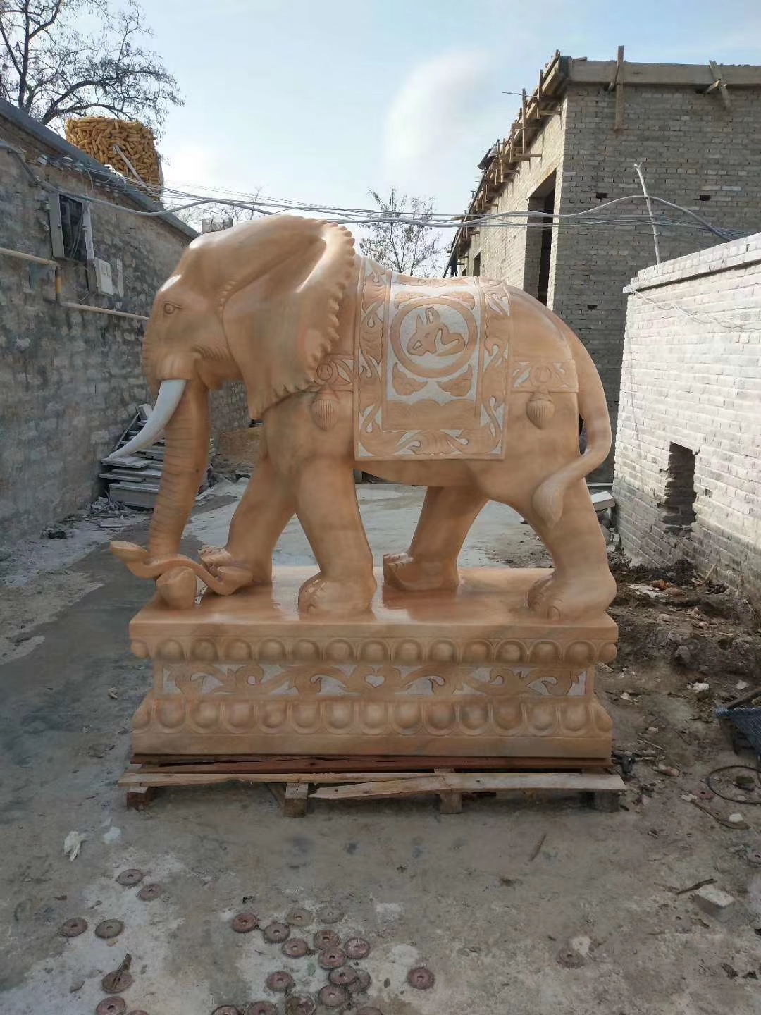 石象动物雕塑门口摆件石雕大象 汉白玉一对 晚霞红小象 石象动物雕塑门口摆件厂家直销