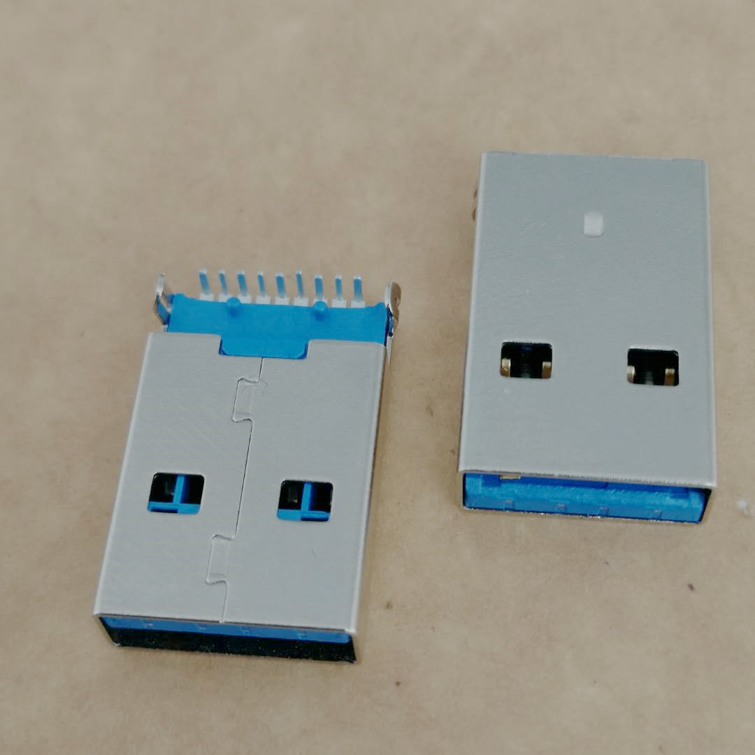 USB 3.0沉板公头 9PIN 沉板式 90度插板DIP 弯脚 有柱 蓝胶 L=20.1