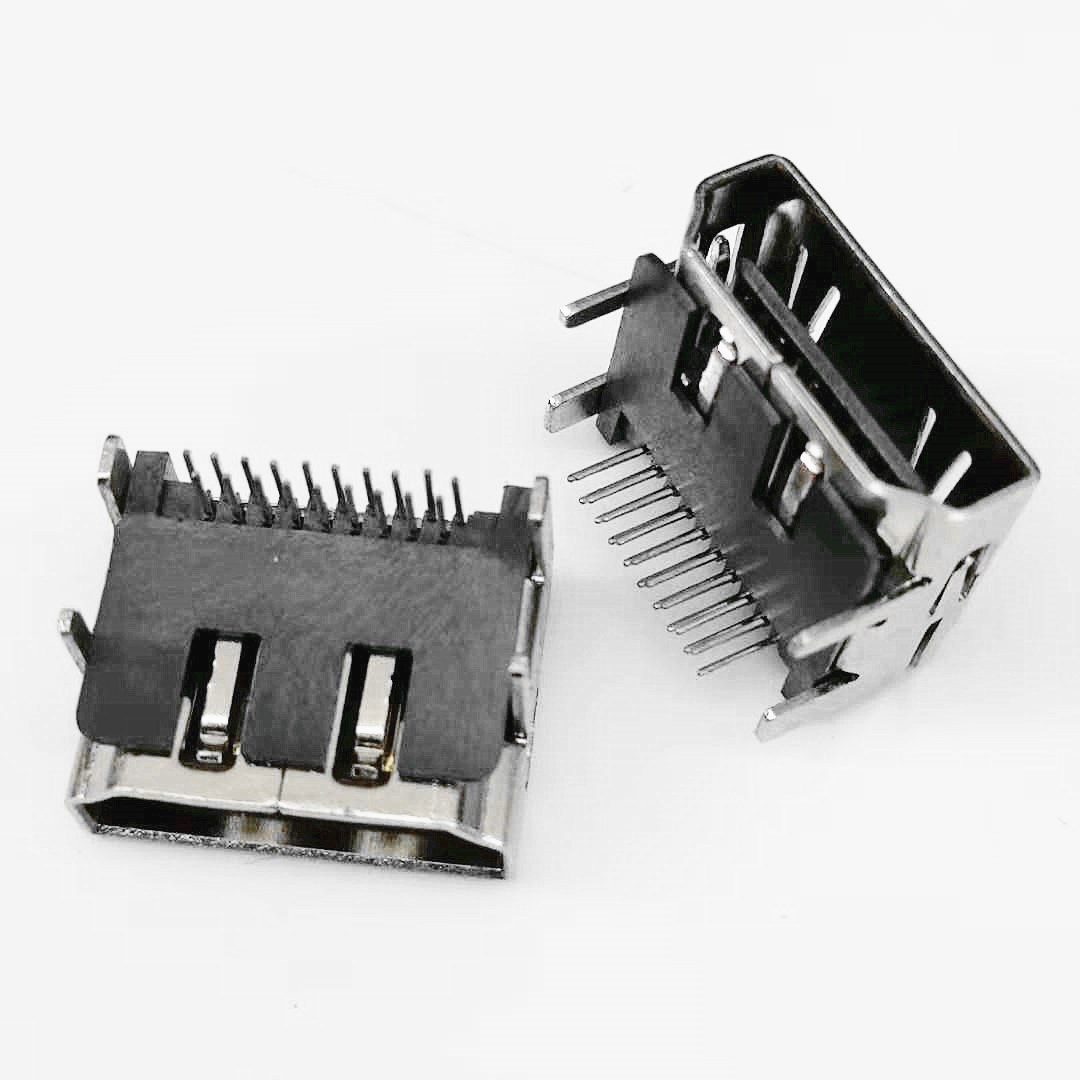 A型 HDMI 19P母座90度四脚插板DIP 板上型 有后盖 HDMI高清接口