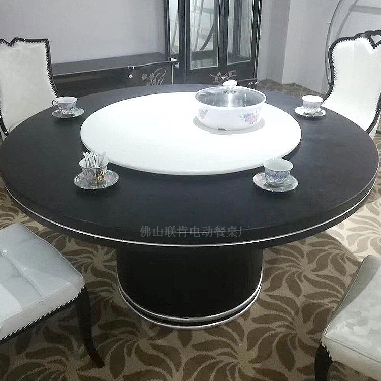 实木电动餐桌 火锅桌子电磁炉一体 酒店实木大圆桌
