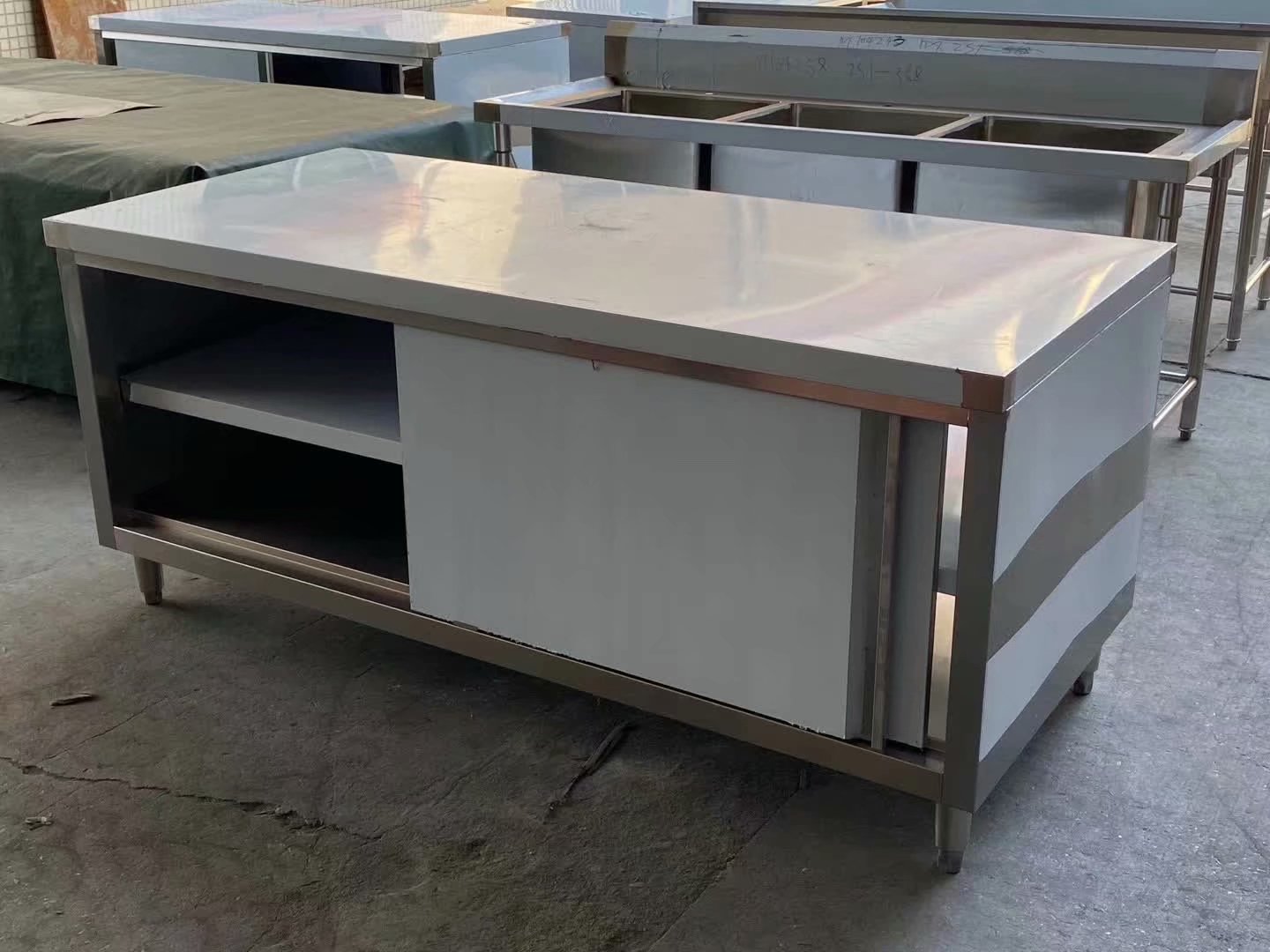 广州厂家专业生产不锈钢工作台星盆台荷台储物柜图片