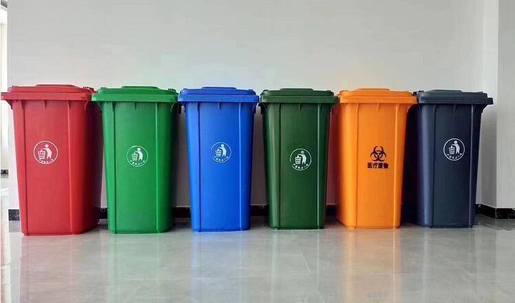 厂家批发公园环卫垃圾桶 厨房塑料分类垃圾桶 厕所挂车户外垃圾桶图片
