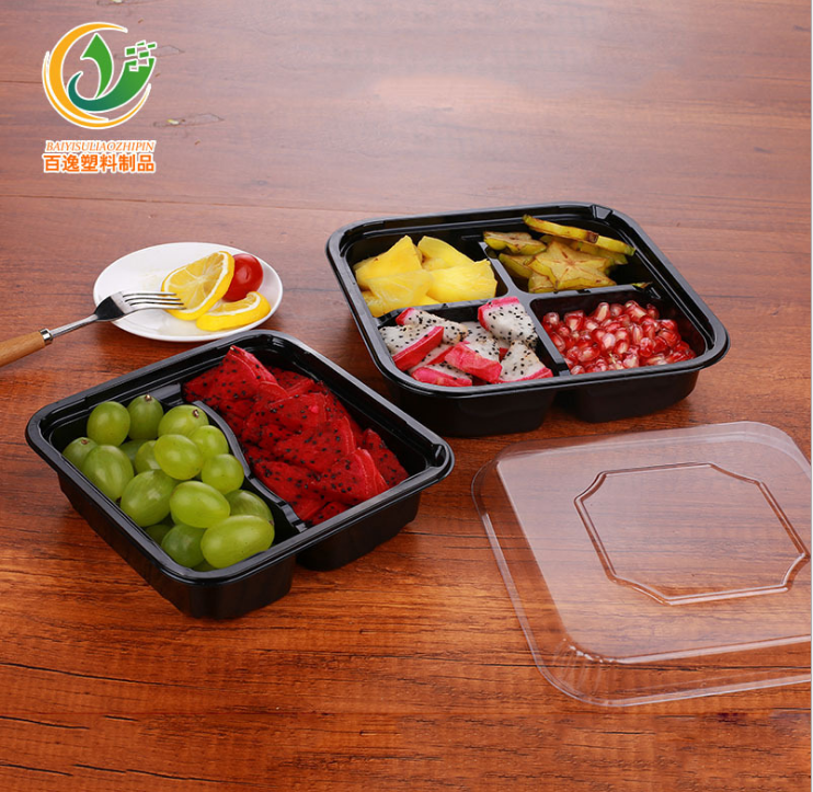 二分格一次性塑料水果切盒 PET蔬菜鲜果拼盒 方形水果拼盘盒