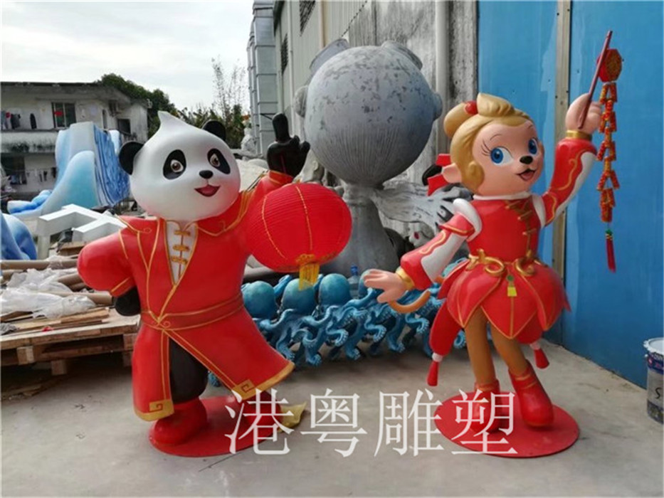 玻璃钢功夫熊猫卡通雕塑摆件批发