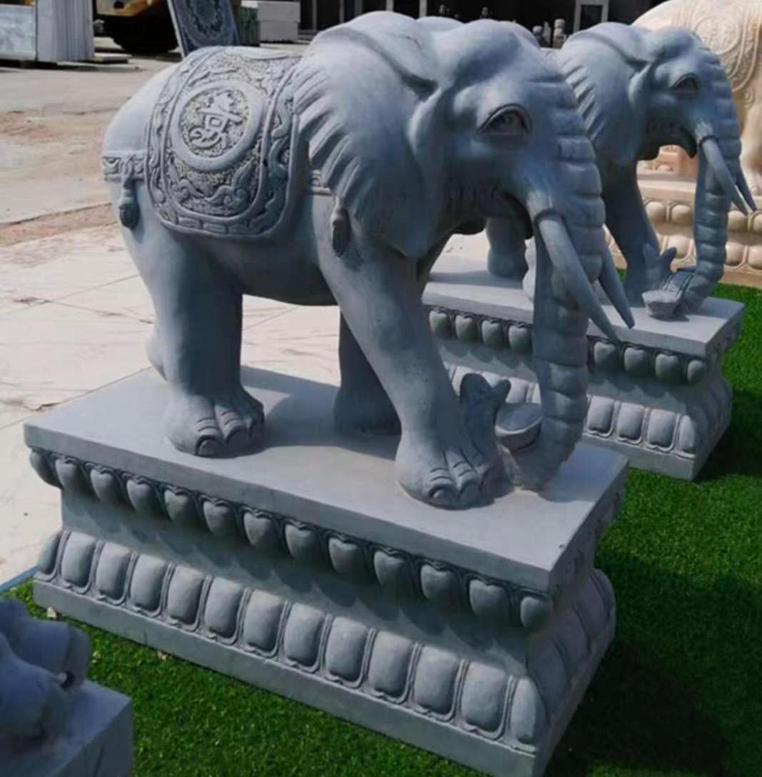 石雕大象石一对汉白玉、青石、晚霞红石雕大象门口石雕大象定制雕塑看门镇宅