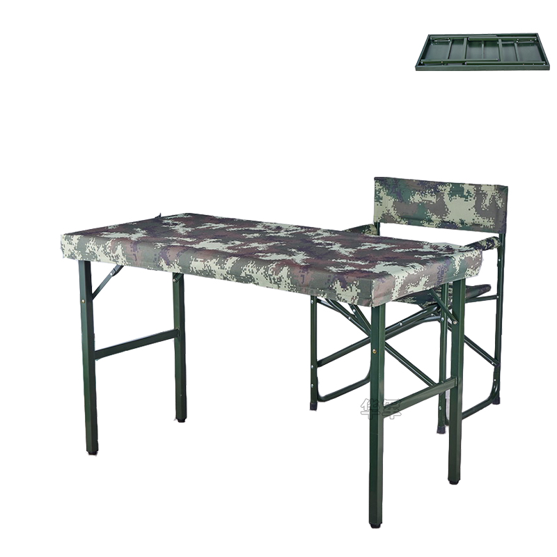现货供应野战折叠作业桌、120x60x75士兵学习凳钢板材质野营折叠桌士兵折叠桌