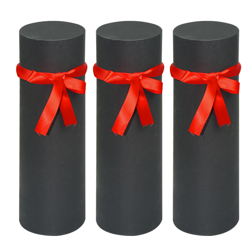 YB120506 黑色纸罐红色丝带礼品盒精美包装纸筒创意设计纸罐定做