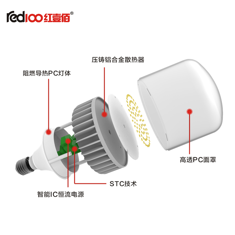 RED100/红壹佰T1S(T3S)系列LED压铸铝店铺灯T1S(T3S)-50W-E27 T1S系列LED压铸铝50W