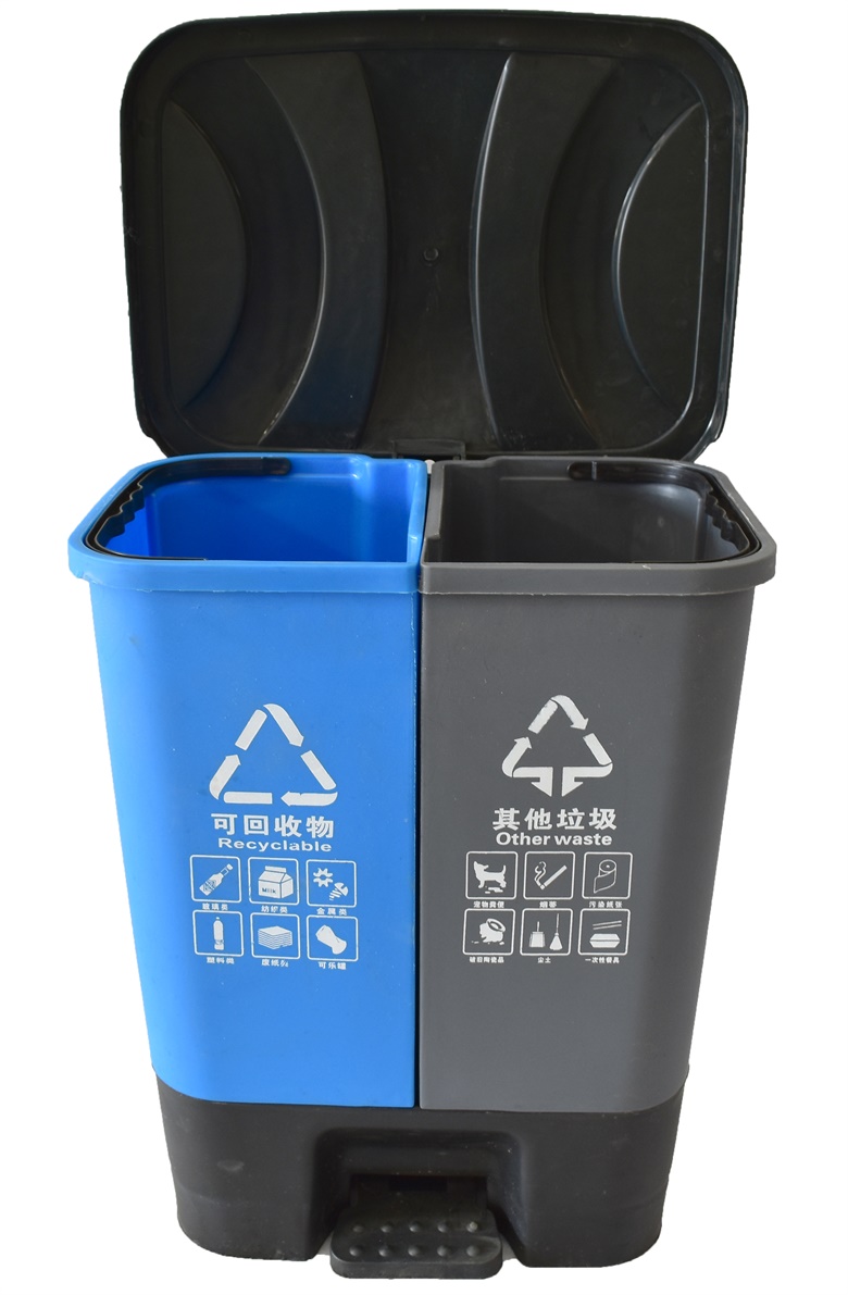垃圾分类干湿分离60升脚踏俩桶塑料环卫垃圾桶