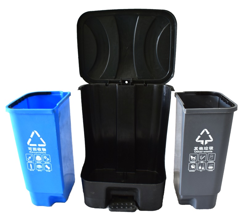 垃圾分类干湿分离60升脚踏俩桶塑料环卫垃圾桶