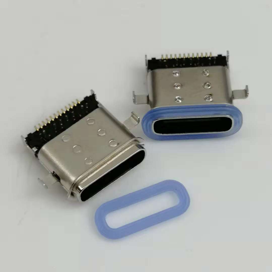 USB 3.1 TYPE-C 防水母座 沉板1.1 四脚插板 DIP+SMT 双包壳 带防水胶圈 3A-100V 8.0