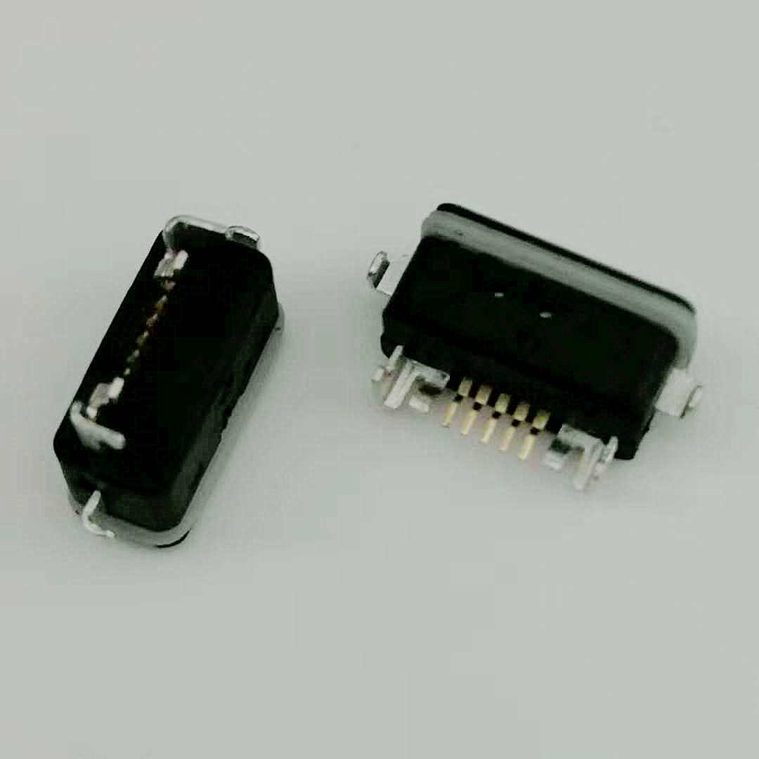 B型 MICRO USB 5PIN沉板防水母座 四脚沉板DIP贴板式SMT带防水胶圈