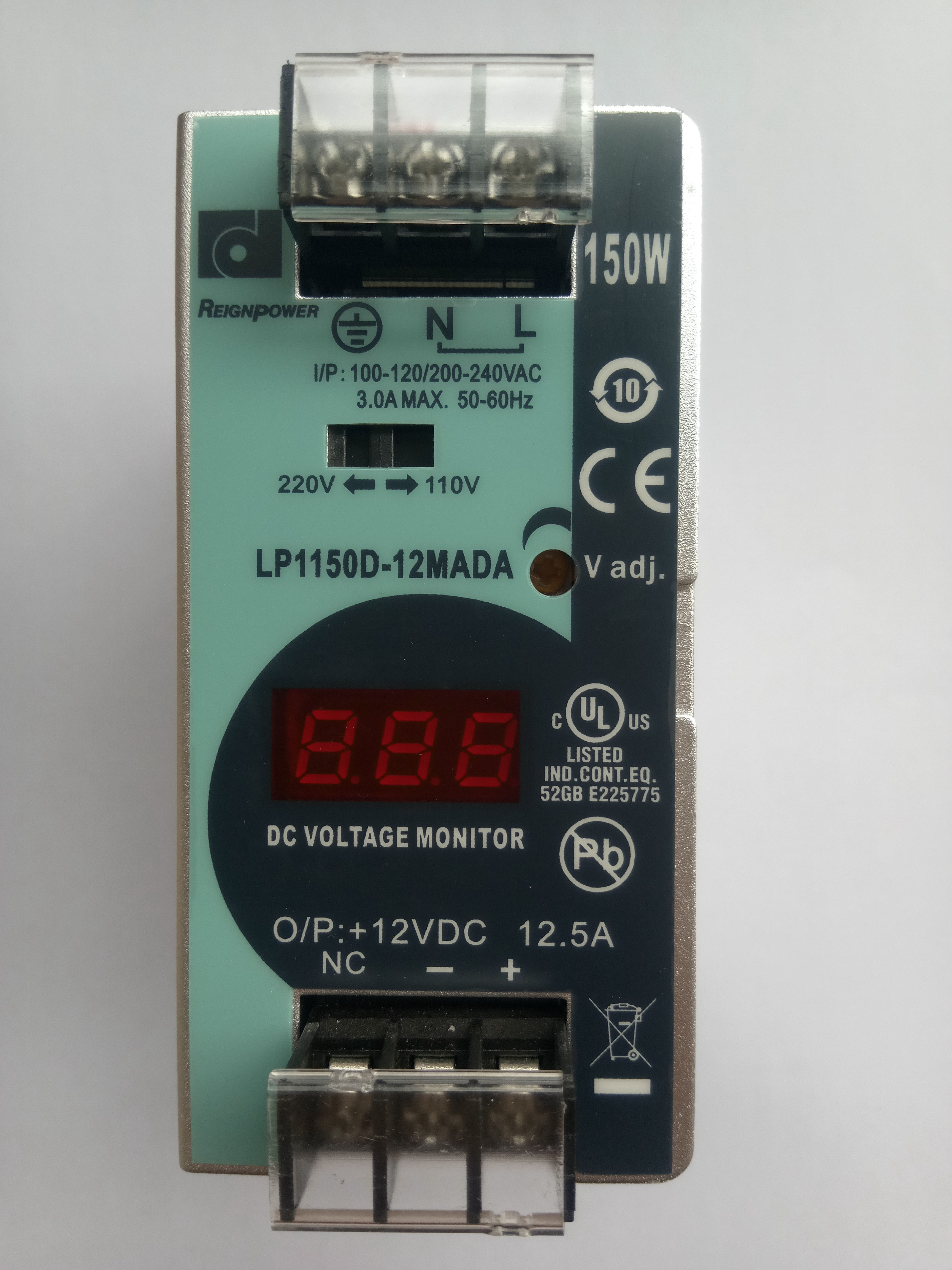 AC-DC昂鼎LP1150D-12MADA 12V12.5A150W数显导轨式开关电源过认证