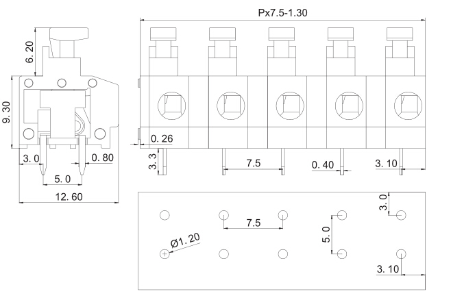 LPC免螺丝接线端子灰色7.5MM连接器DG235