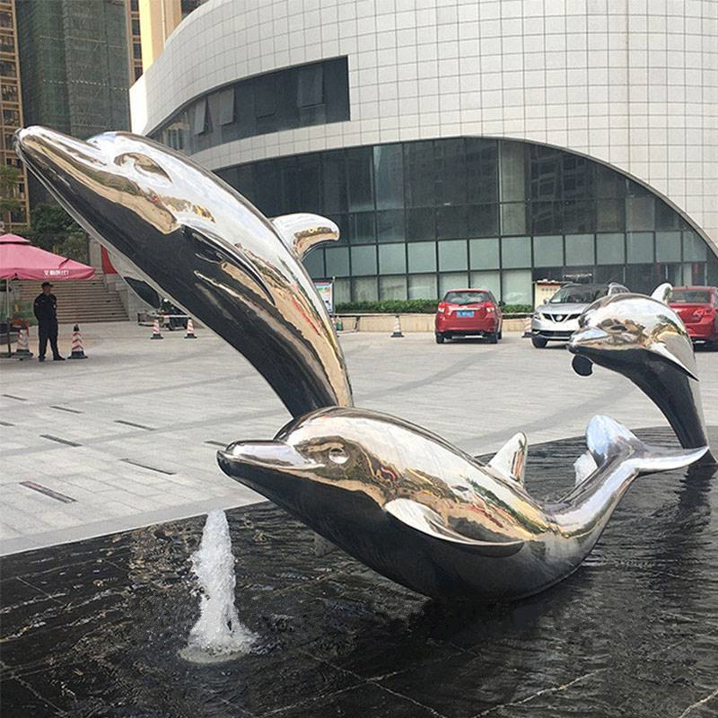 不锈钢海豚雕塑广场景观海豚雕塑