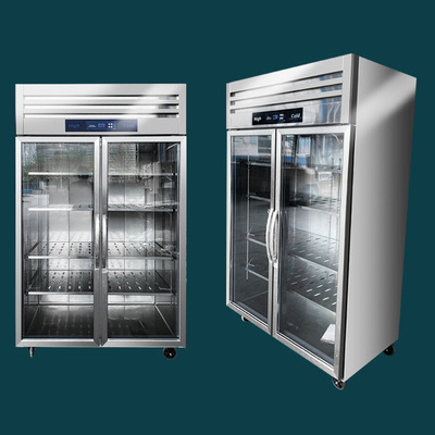 出口冷藏展示柜双三玻璃门冰柜不锈钢展示柜蔬菜立式展示柜