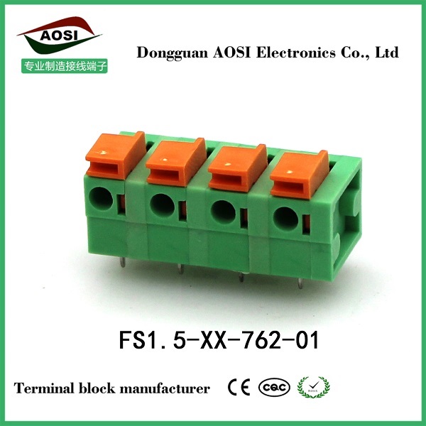 电流传感器用免螺丝接线端子7.62MM环保绿色连接器 FS1.5-XX-762-01