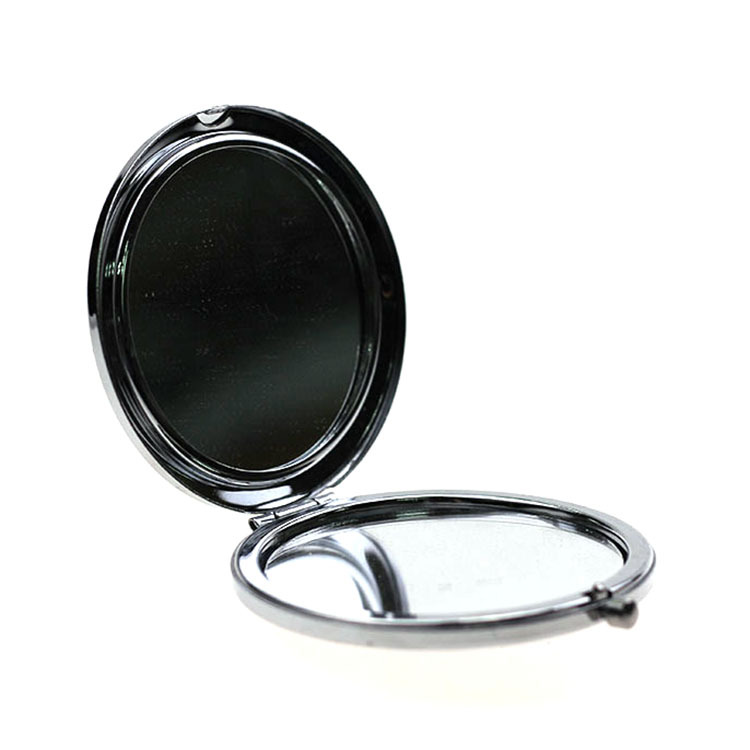 创意圆形金属化妆镜定制小镜子美人鱼贴纸镂空卡通镜子双面折叠镜