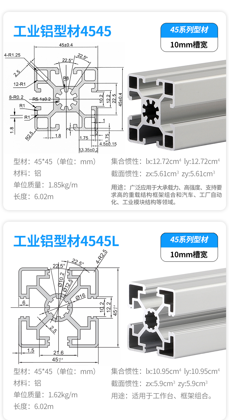 4545工业铝型材10mm槽宽防静电无尘设备框架 常规型材当天发货图片