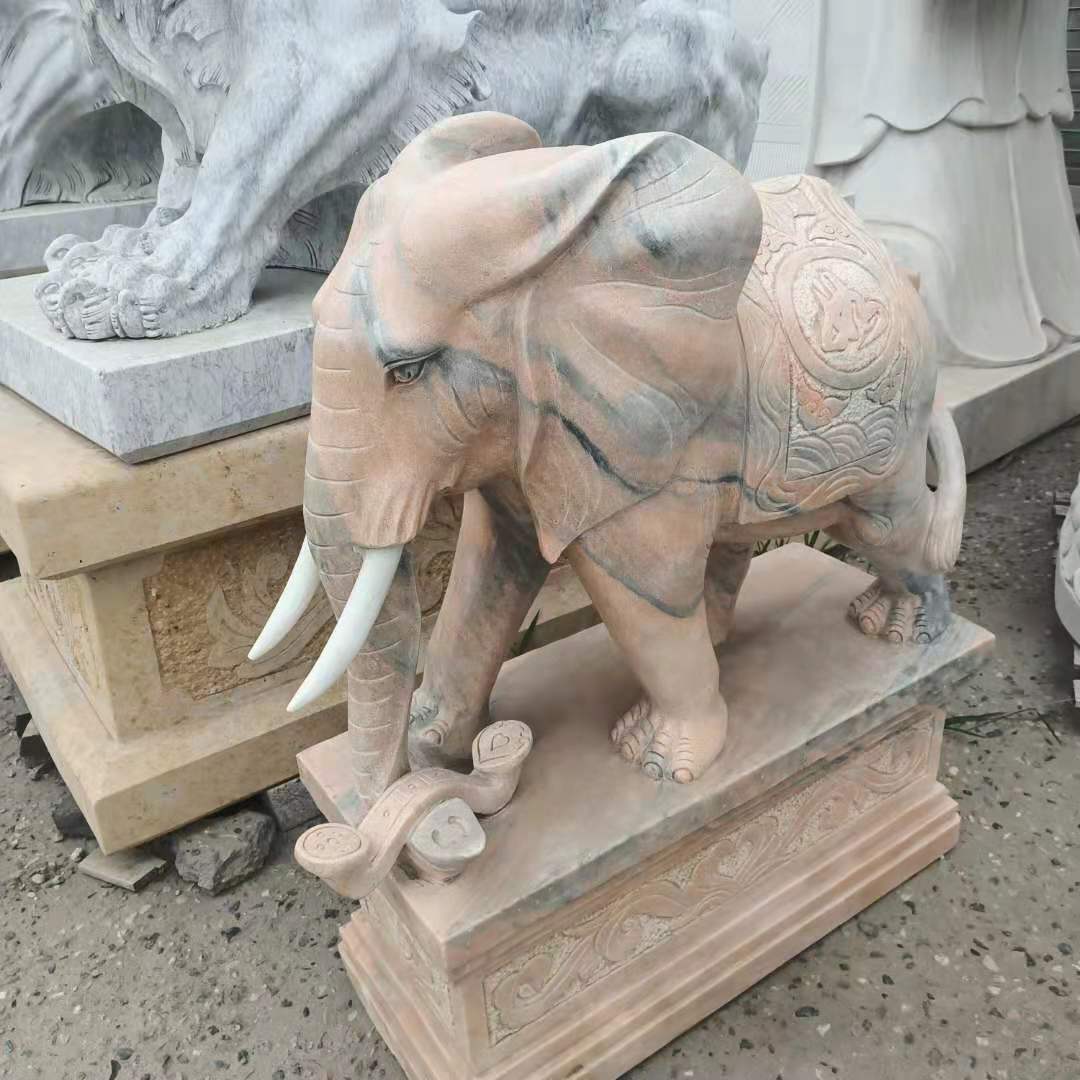 石雕大象汉白玉晚霞红石象一对镇宅酒店门口招财吸水象 石雕大象厂家