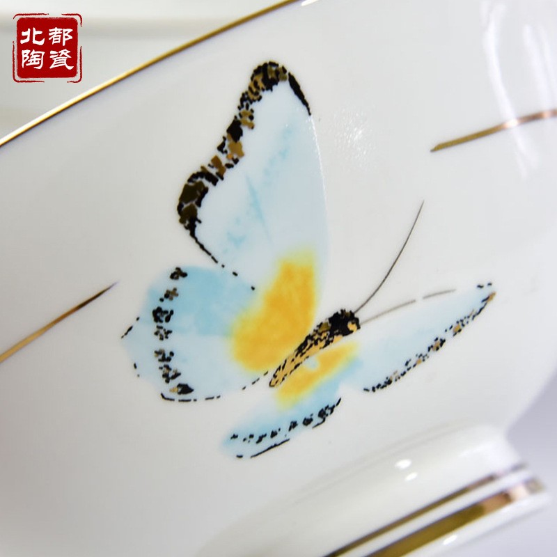厂家批发陶瓷家用米饭碗粥碗 生活用骨瓷碗金边 画面乔迁用礼品碗