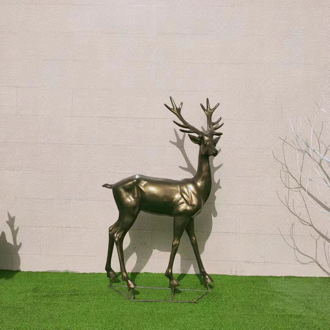 户外玻璃钢树脂雕塑仿真鹿摆件公园林景观梅花鹿动物婚庆美陈装饰 玻璃钢梅花鹿