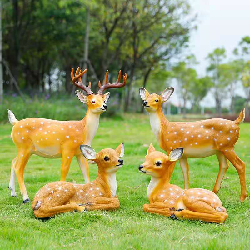 户外公园林景观玻璃钢鹿雕塑售楼部小区庭院仿真动物装饰摆件  玻璃钢彩绘鹿