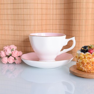 厂家批发陶瓷咖啡杯碟 陶瓷咖啡具套装 粉色釉咖啡杯碟可制作画面图片