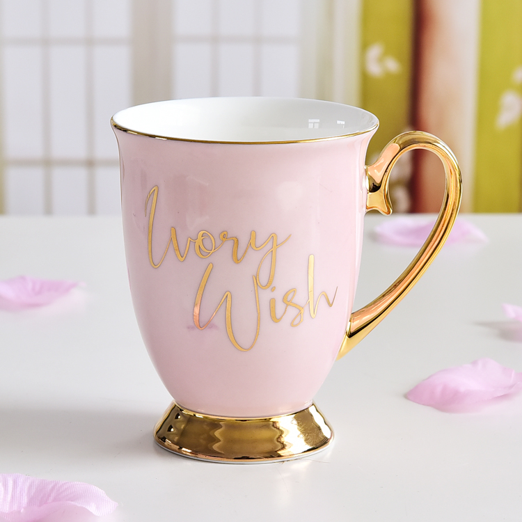 厂家批发骨瓷杯 唯奥陶瓷定制粉色金边马克杯广告咖啡杯 骨瓷广告杯