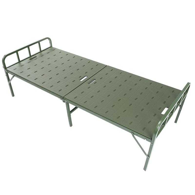 钢塑两折床 户外行军床 制式单人折叠床 军绿色便携式折叠床 野营行军折叠床