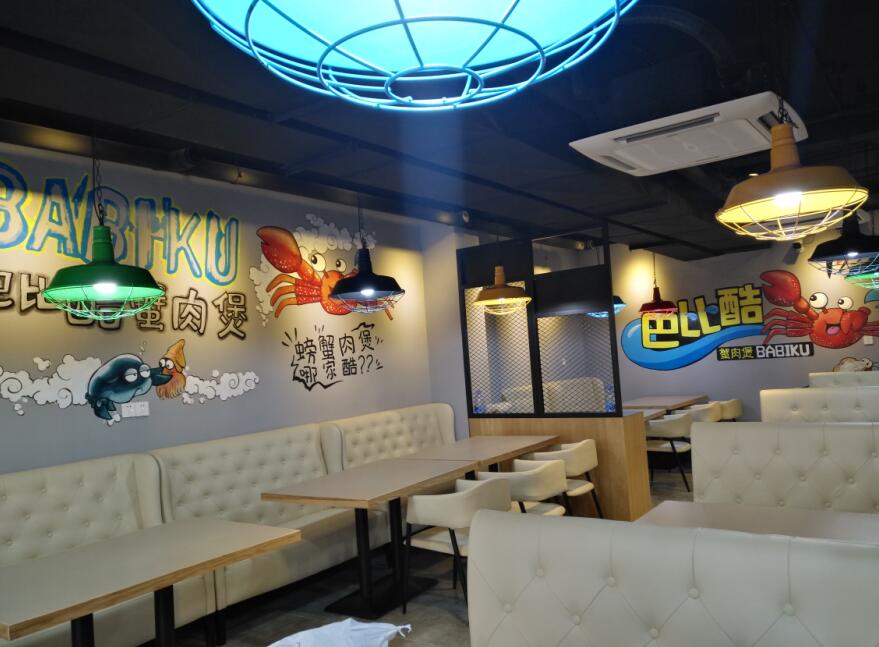 深圳龙华蟹肉煲餐饮店背墙壁画彩绘 宝安墙中画手绘公司