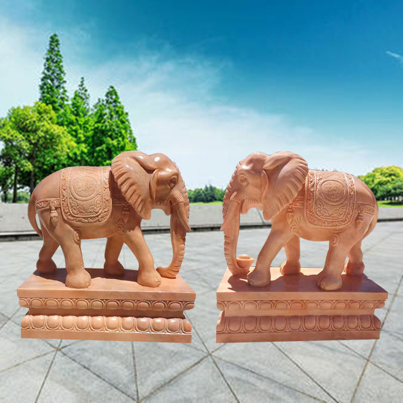 石雕大象 一对晚霞红小象 庭院公园装饰景观图片